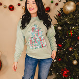 Christmas Tinsel Tree Sweatshirt - Sage Green