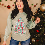 Christmas Tinsel Tree Sweatshirt - Sage Green