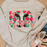 Simply Southern Long Sleeve Floral Cow Graphic Tee - Whitewater