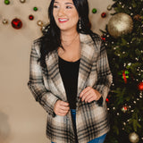 Plaid Notched Collar Blazer - Brown Multi