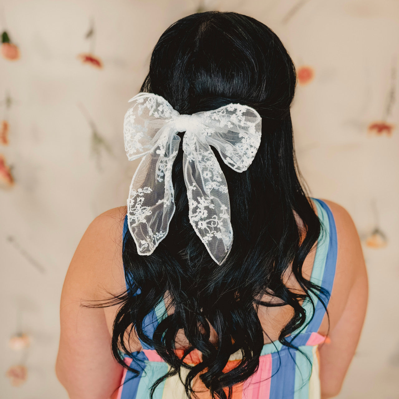 Embroidered Floral Lace Hair Bow - White - Lace and Grace Boutique