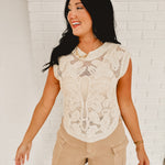 POL Sleeveless Round Neck Crochet Top - Natural - Lace and Grace Boutique