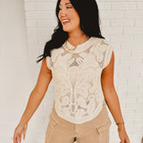 POL Sleeveless Round Neck Crochet Top - Natural - Lace and Grace Boutique