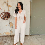 Eyelet Trim Top & Pant Set - Natural