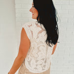 POL Sleeveless Round Neck Crochet Top - Natural - Lace and Grace Boutique