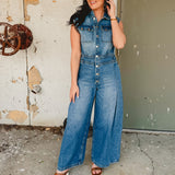 Denim Tailored Jumpsuit - Light Wash
