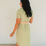 Button Down Belted Midi Dress - Olive