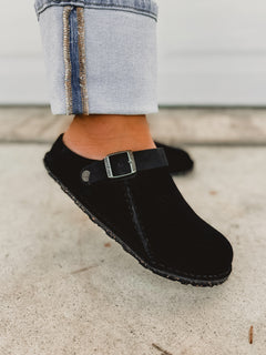 Birkenstock Lutry Premium Suede Clog - Black - Lace and Grace Boutique