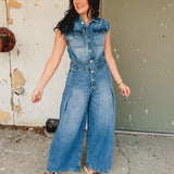 Denim Tailored Jumpsuit - Light Wash