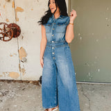Denim Tailored Jumpsuit - Light Wash