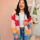 Colorblock Quilted Sweater Knit Cardigan - Sunkist Combo