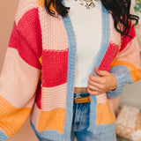 Colorblock Quilted Sweater Knit Cardigan - Sunkist Combo
