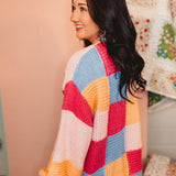 Colorblock Quilted Sweater Knit Cardigan - Sunkist Combo