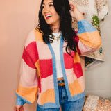 Colorblock Quilted Sweater Knit Cardigan - Sunkist Combo