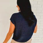Split Neck Short Sleeve Knit Pullover - Navy - Lace and Grace Boutique