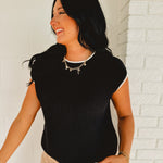Contrast Trim Knit Sweater Top - Black - Lace and Grace Boutique