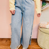Denim Side Bow Tie Pants