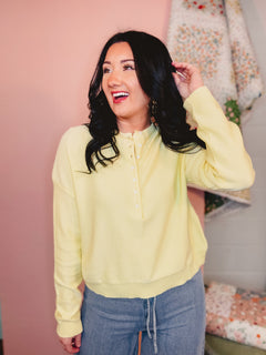Henley Button-Up Sweater - Lemon - Lace and Grace Boutique