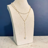 Layered Pearl Chain & Lariat Necklace - Lace and Grace Boutique