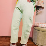 Cropped Denim Barrel Pants - Mint