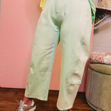 Cropped Denim Barrel Pants - Mint