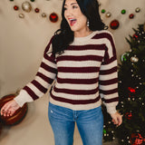 Relaxed Striped Pullover Sweater - Oxblood