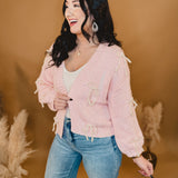 Ribbon Charm Knit Cardigan - Pink