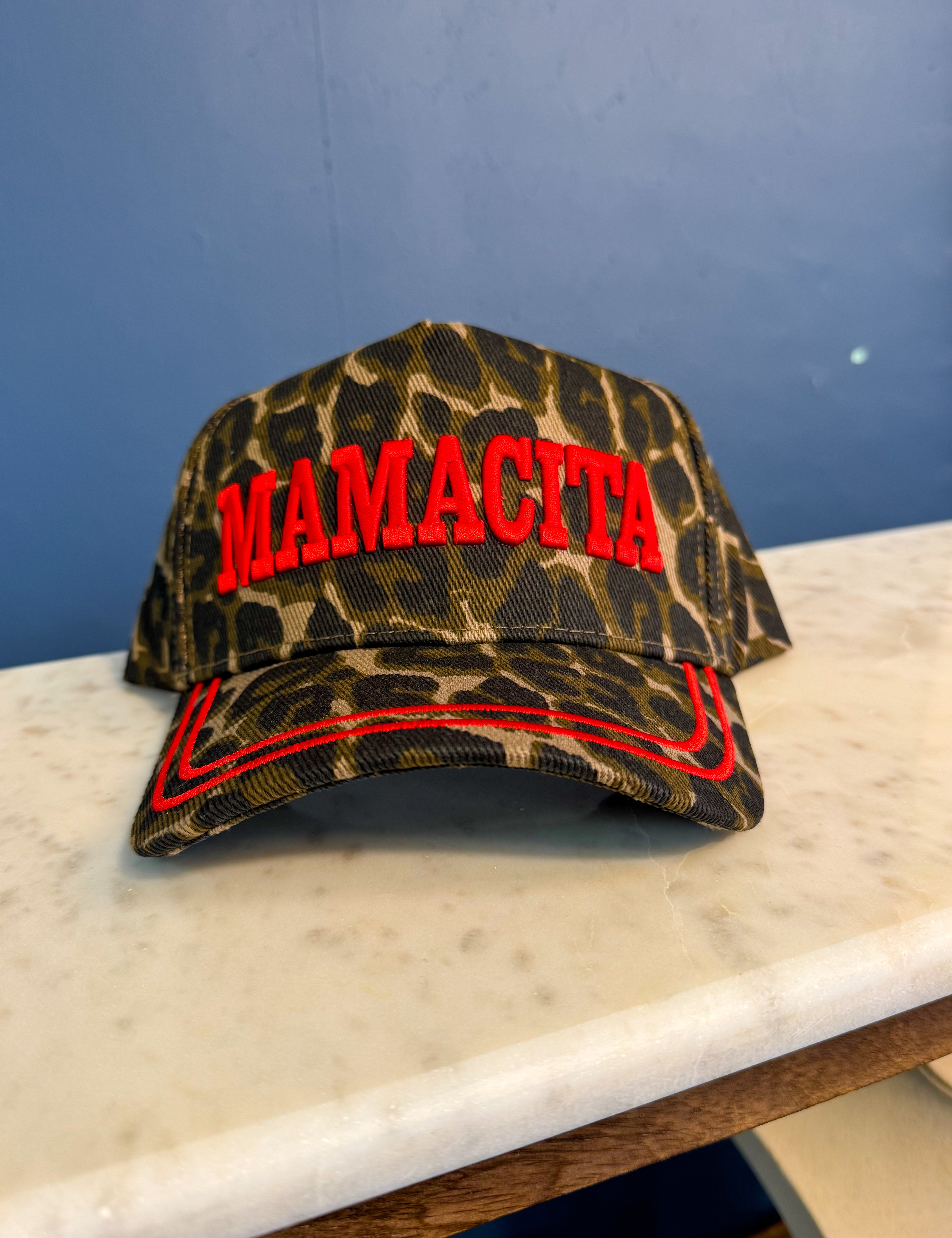 Mamacita Embroidered Hat - Red/Leopard - Lace and Grace Boutique