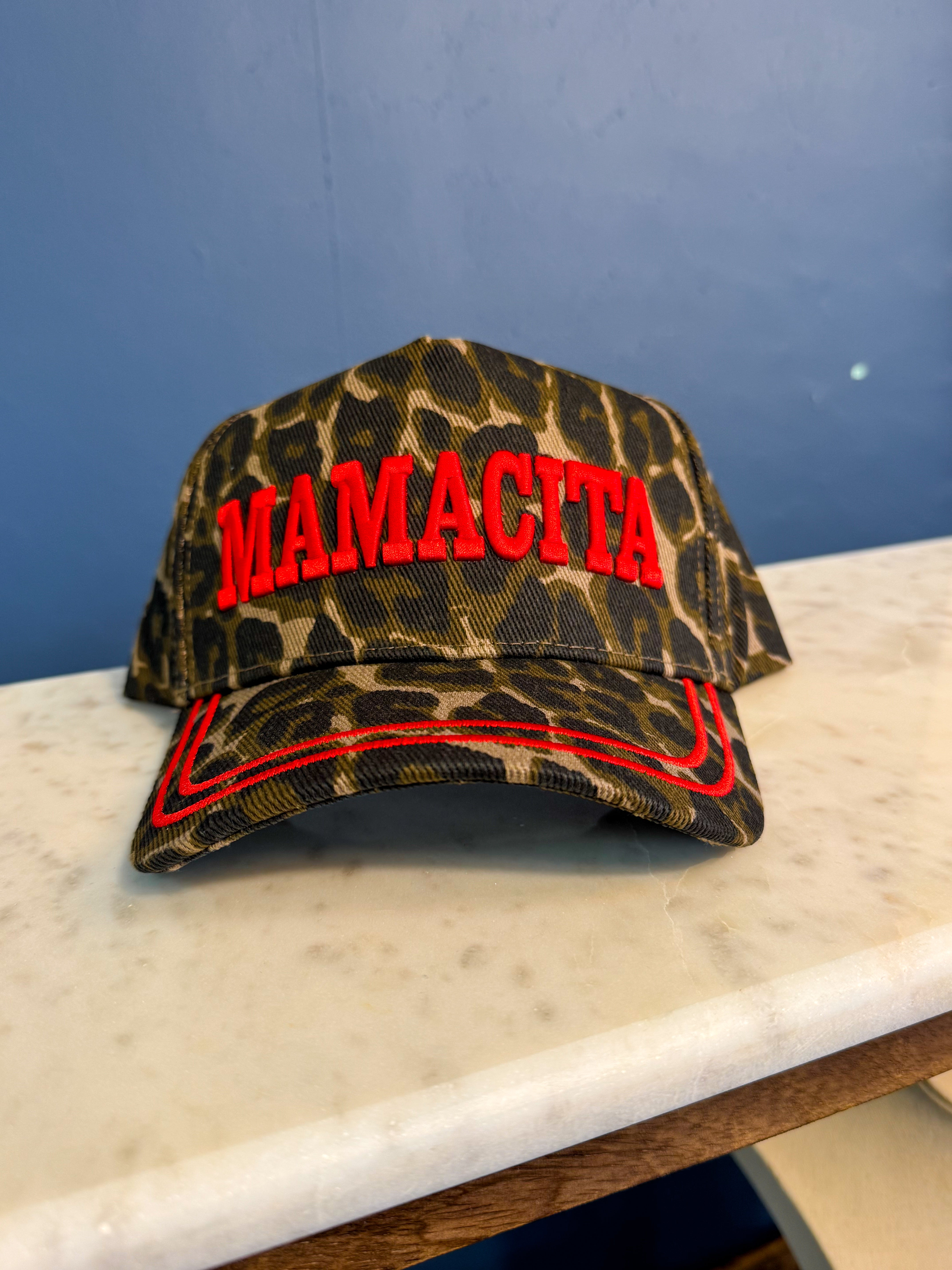 Mamacita Embroidered Hat - Red/Leopard - Lace and Grace Boutique