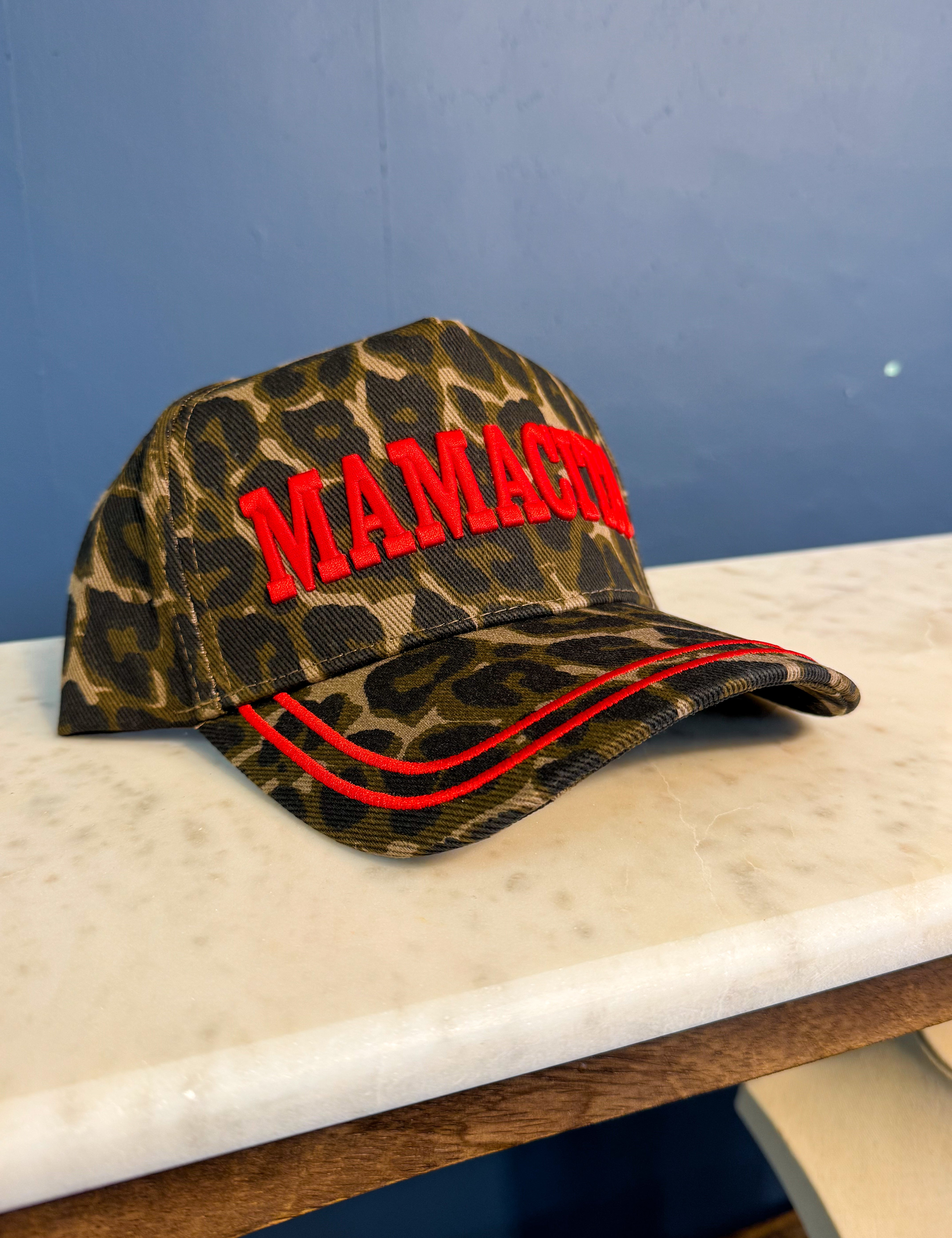 Mamacita Embroidered Hat - Red/Leopard - Lace and Grace Boutique