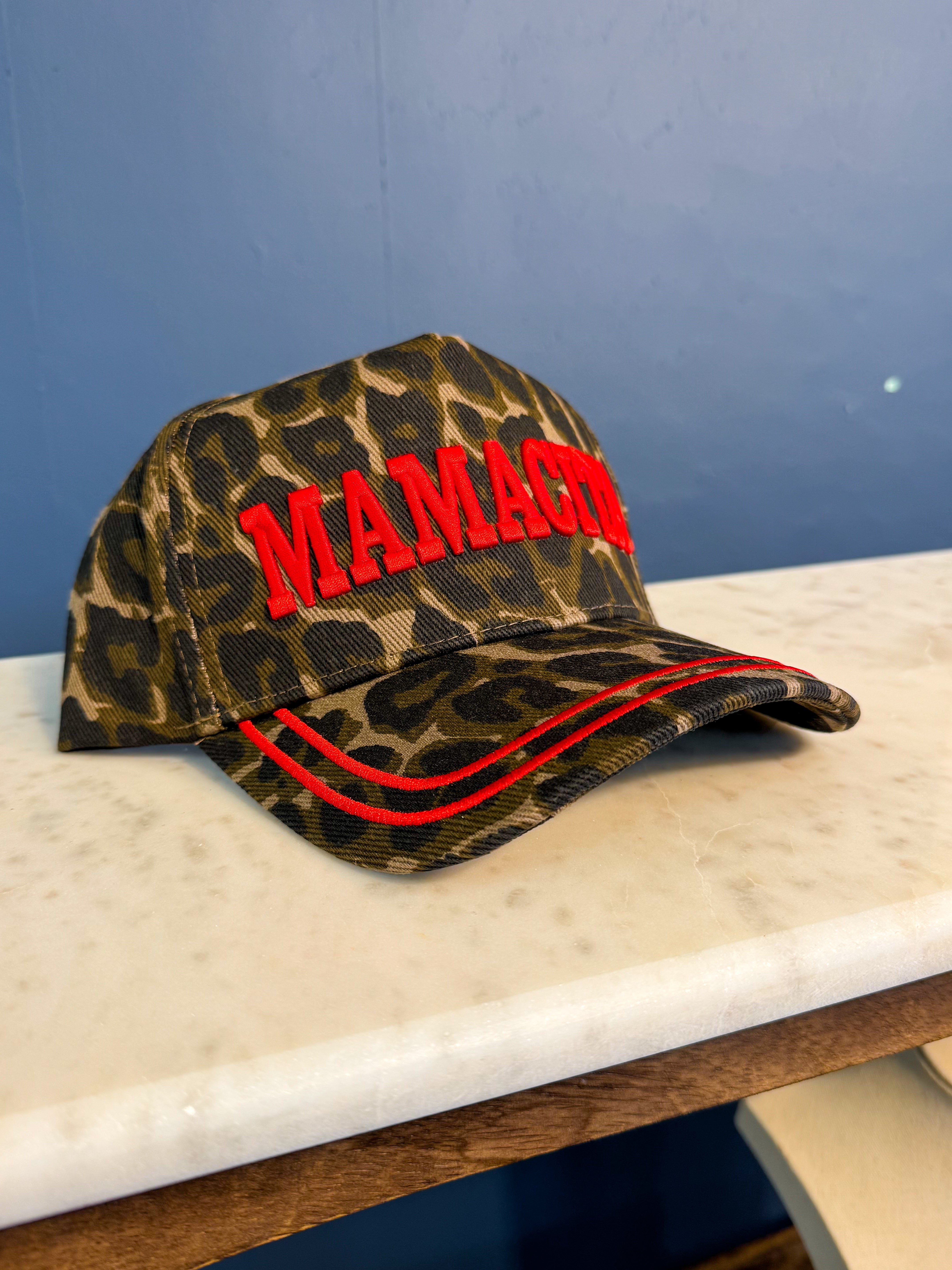 Mamacita Embroidered Hat - Red/Leopard - Lace and Grace Boutique