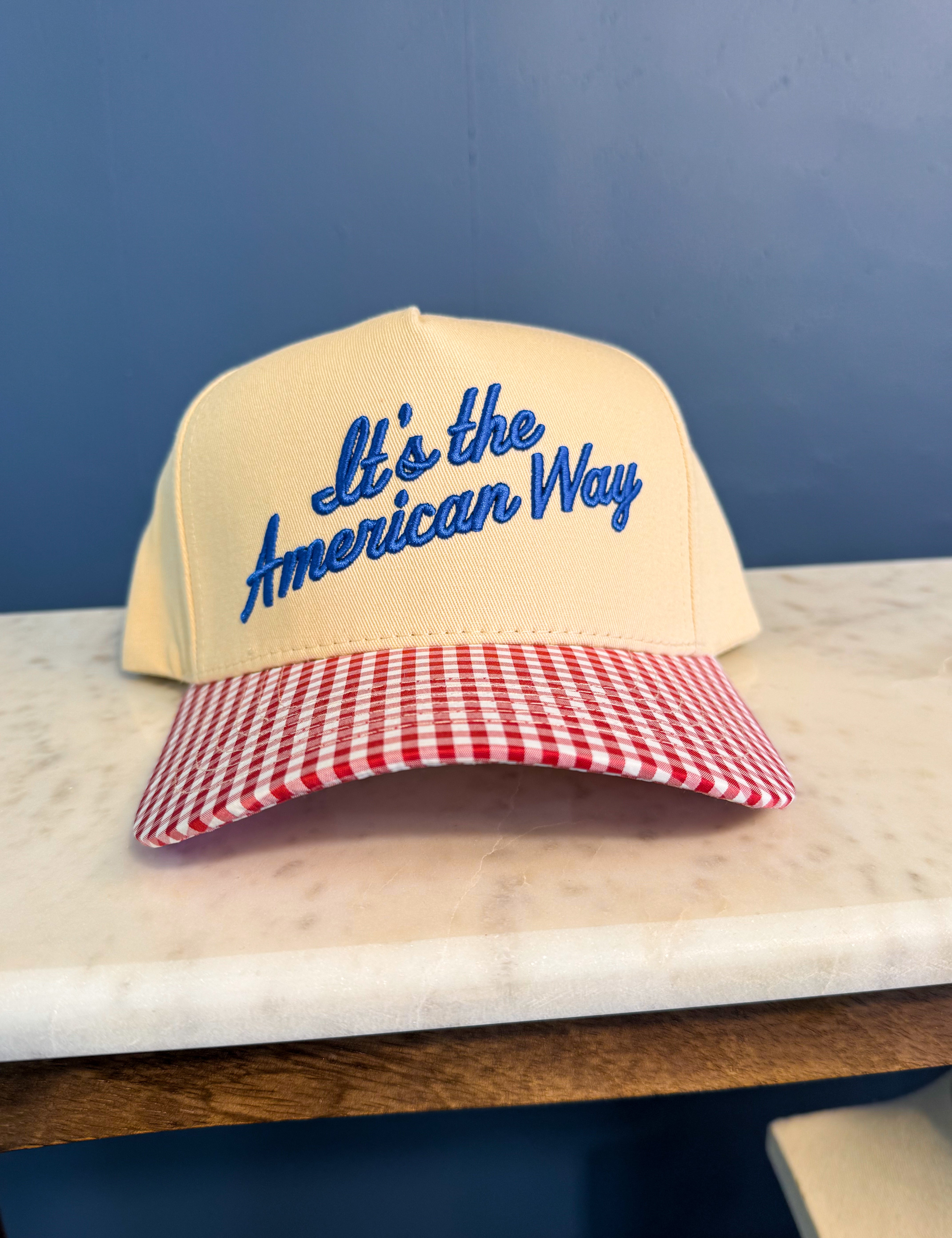 C.C American Way Embroidered Plaid Baseball Cap - Lace and Grace Boutique