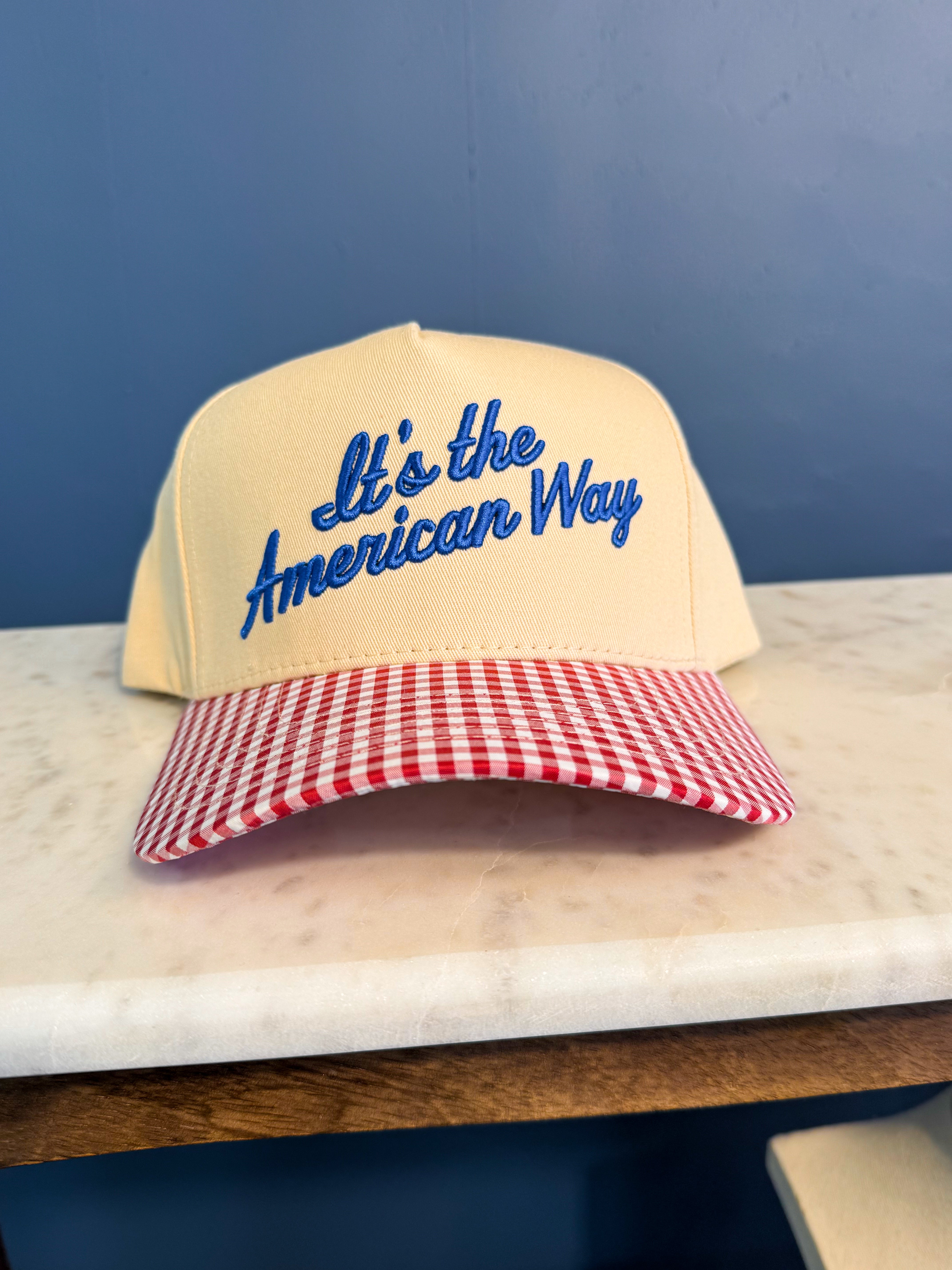 C.C American Way Embroidered Plaid Baseball Cap - Lace and Grace Boutique