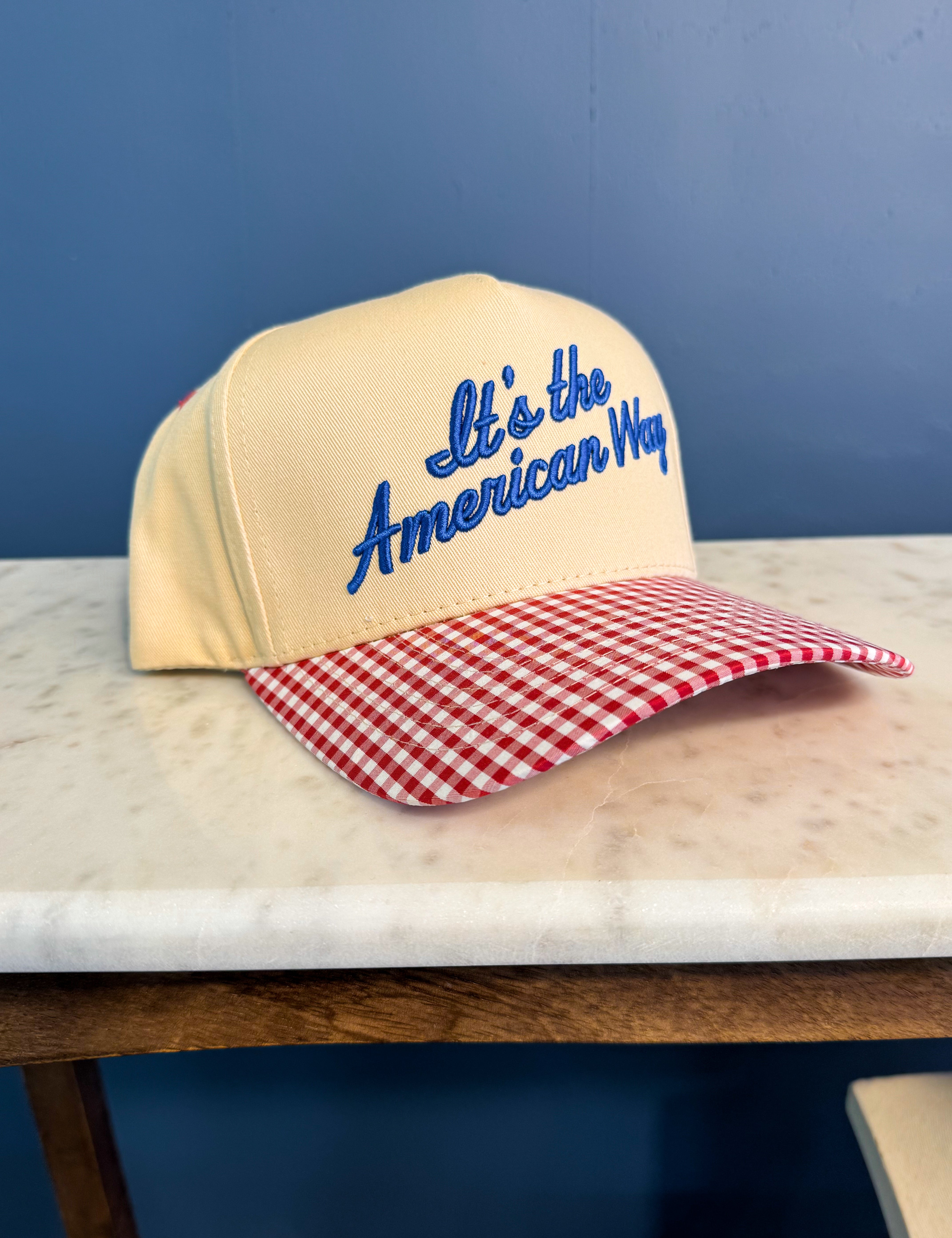 C.C American Way Embroidered Plaid Baseball Cap - Lace and Grace Boutique