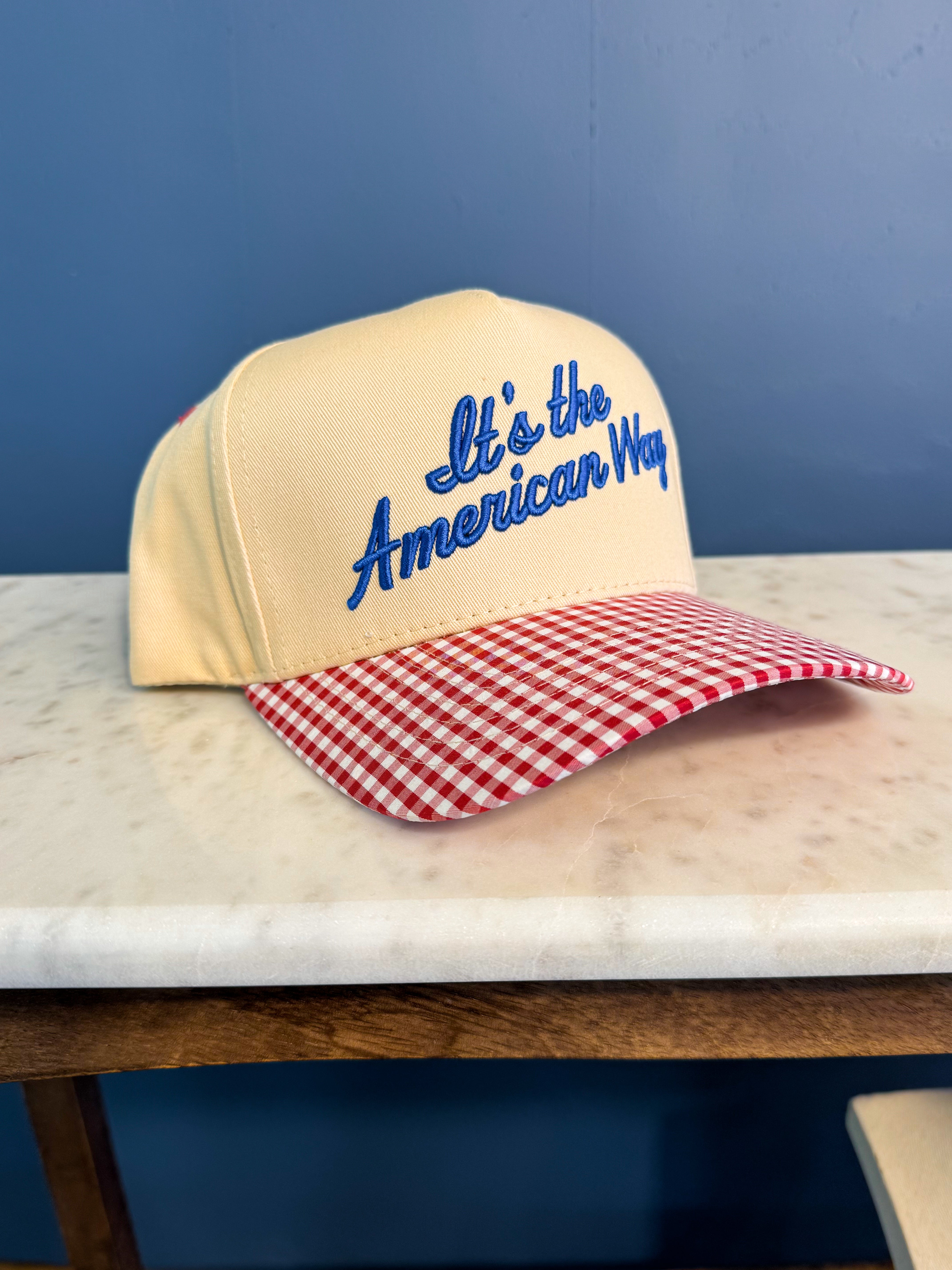 C.C American Way Embroidered Plaid Baseball Cap - Lace and Grace Boutique