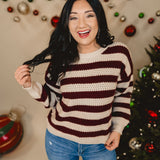 Relaxed Striped Pullover Sweater - Oxblood