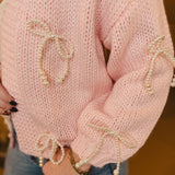 Ribbon Charm Knit Cardigan - Pink