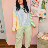 Cropped Denim Barrel Pants - Mint