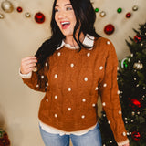 Cable Knit Pom Pom Sweater - Ginger