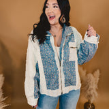 Contrast Floral Quilted Jacket - Cream