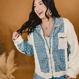 Contrast Floral Quilted Jacket - Cream