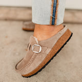 Birkenstock Buckley Suede Leather Shearling Clog - Stone Coin