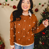 Cable Knit Pom Pom Sweater - Ginger