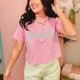 Beachy Relaxed Crop Knit Top - Punch/Teal