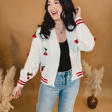 Cherry Vintage Cardigan - White/Red