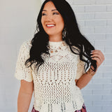 Sheer Knit Sweater Scalloped Hem Bottom - Cream