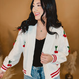 Cherry Vintage Cardigan - White/Red