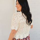 Sheer Knit Sweater Scalloped Hem Bottom - Cream