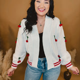 Cherry Vintage Cardigan - White/Red