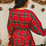 Christmas Plaid Belted Mini Dress - Red Multi